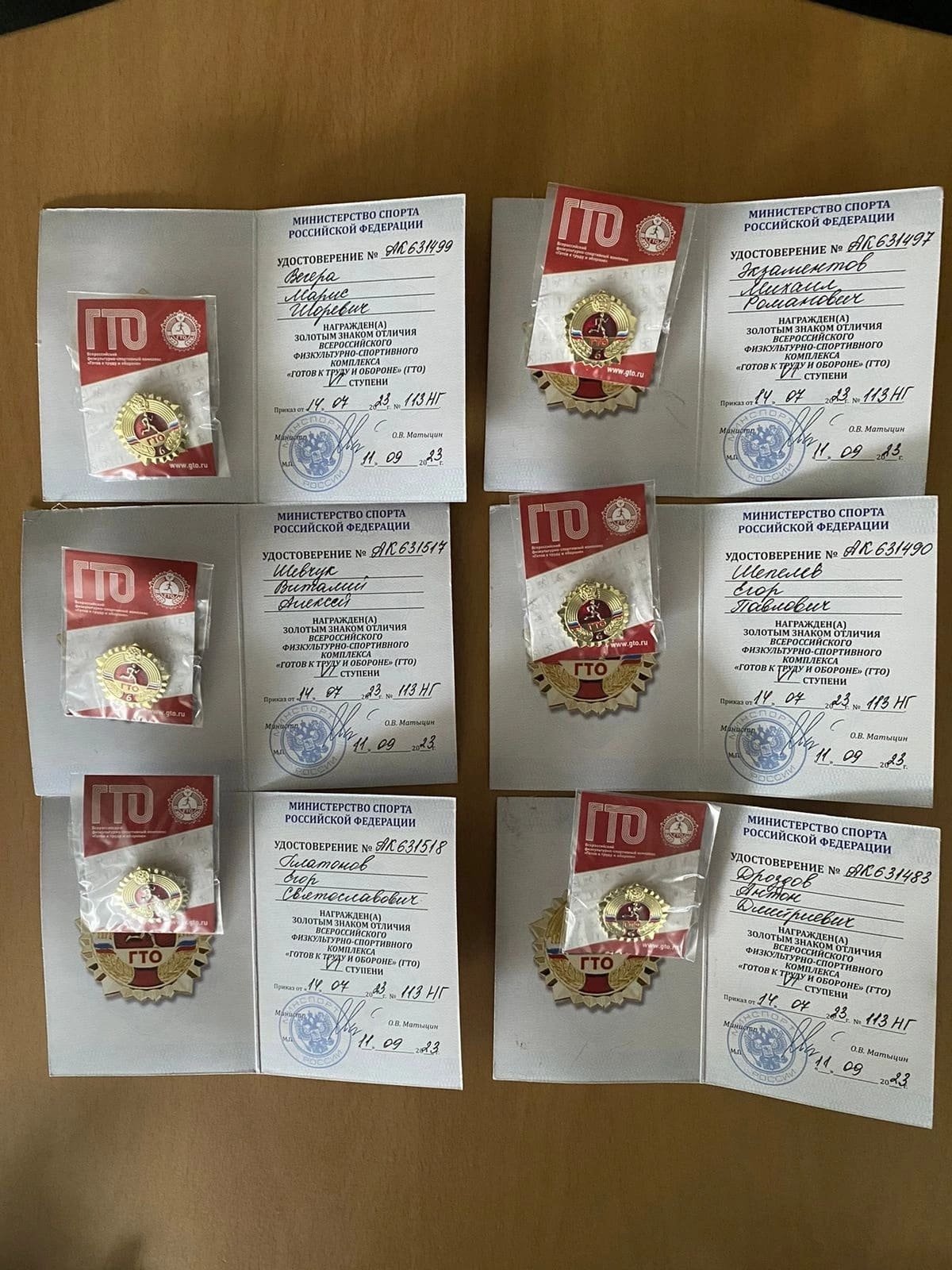 Золотые значки ГТО