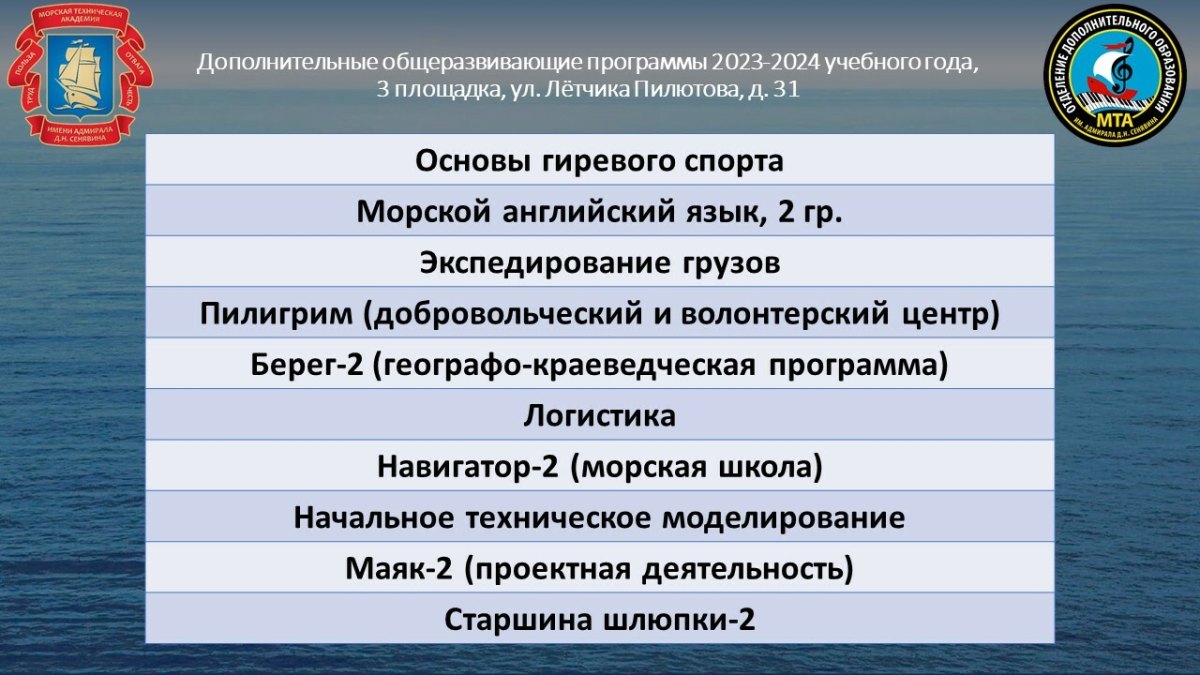 Перечень программ дополнительного образования